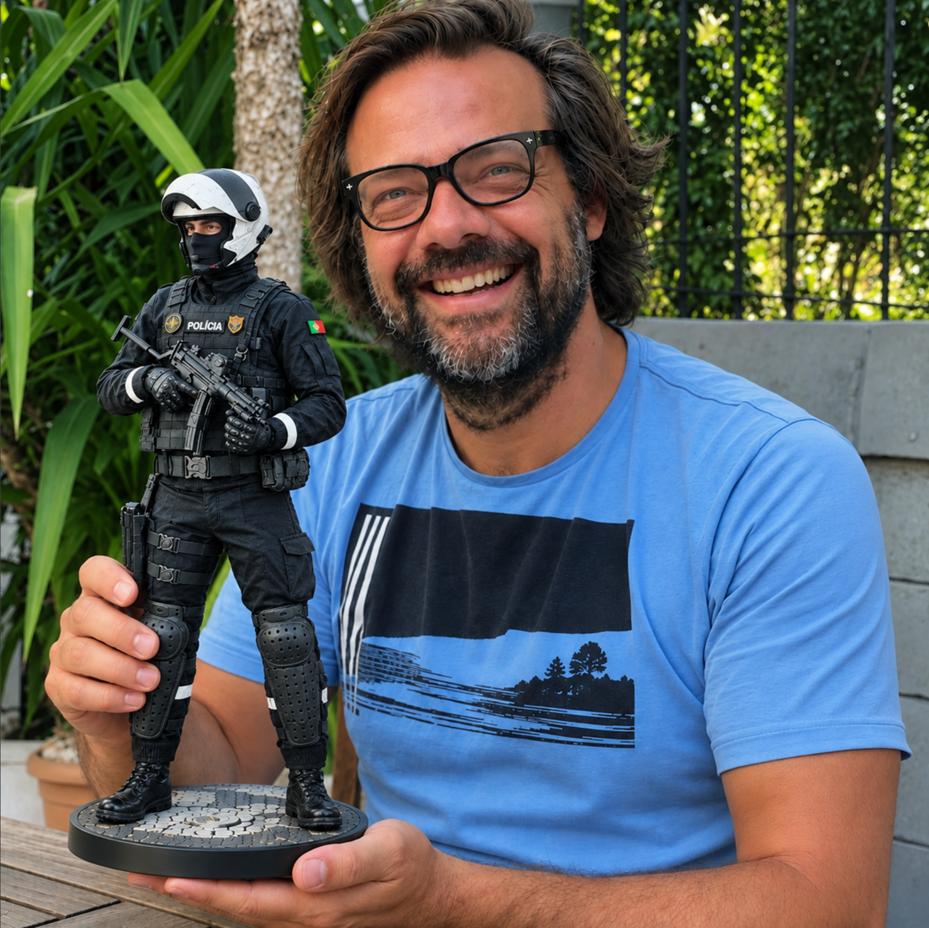 Artesão com figura da Polícia Portuguesa